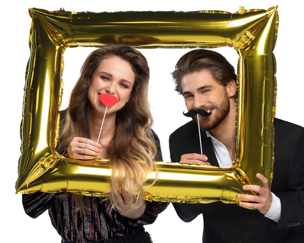 Hysenm Lot 31 Pièces Cadre Photo Gonflable Anniversaire Or & Noir - Accessoire Selfie Géant Pour Photobooth